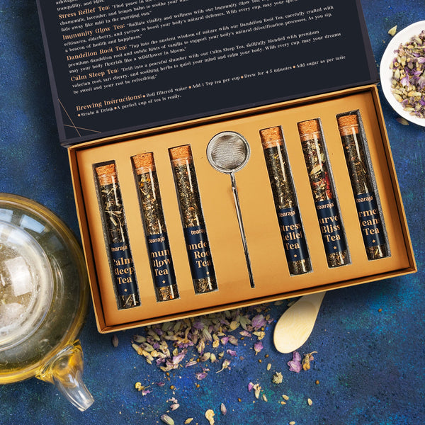 Tearaja Herbal Tea Wellness Collection with 6 Teas in Glass Tubes